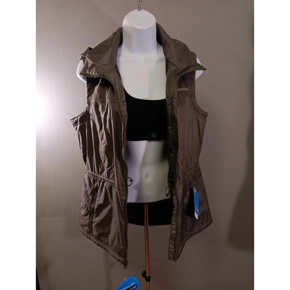 Columbia Gray Zip Up Hooded Insulated Water Resistant Vest Womens Size M Y2K NWT